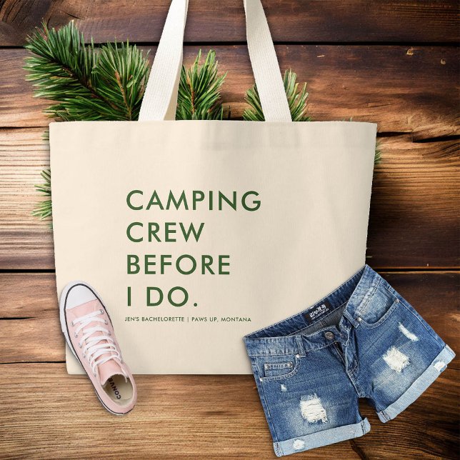 Camp Bachelorette Camping Crew Bridesmaids Gift Jumbo Tygkasse (camp bachelorette party forest green bridesmaid gift tote bag)