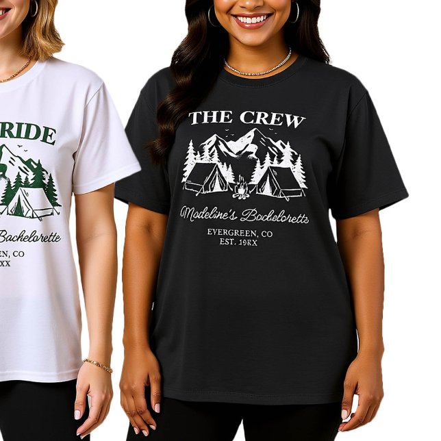 Camp Bachelorette Camping Forest Modern Cabin Crew T Shirt (camp bachelorette bridesmaid crew shirts camping glamping elegant modern classic)