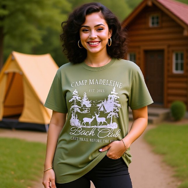 Camp Bachelorette Forest Moss Last Trail Camping T Shirt (camp bachelorette matching bride crew bridesmaid shirts last trail before veil camping moss green)