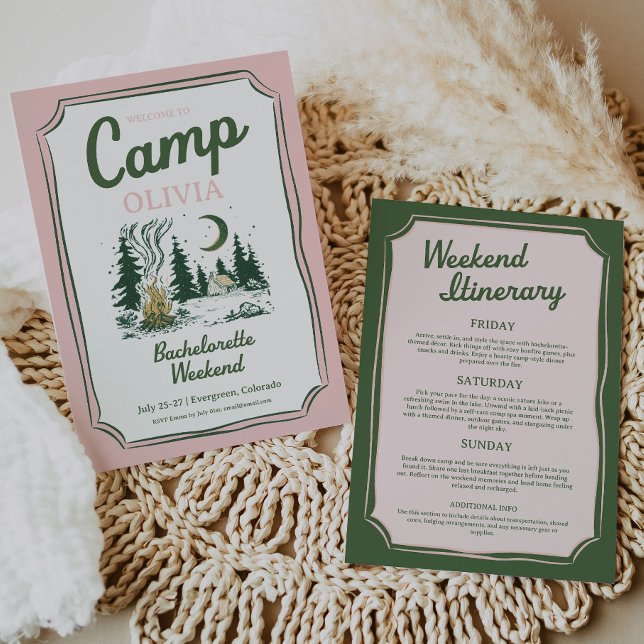Camp Bachelorette Green Glamping Itinerary  Inbjudningar (camp bachelorette party)