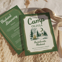 Camp Bachelorette Grön Glamping-resa Itinerary Inbjudningar