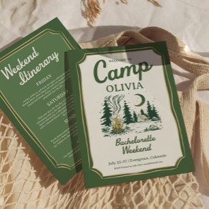 Camp Bachelorette Grön Glamping-resa Itinerary Inbjudningar