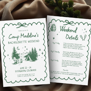 Camp Bachelorette Grönt Bow Camping Itinerary Inbjudningar