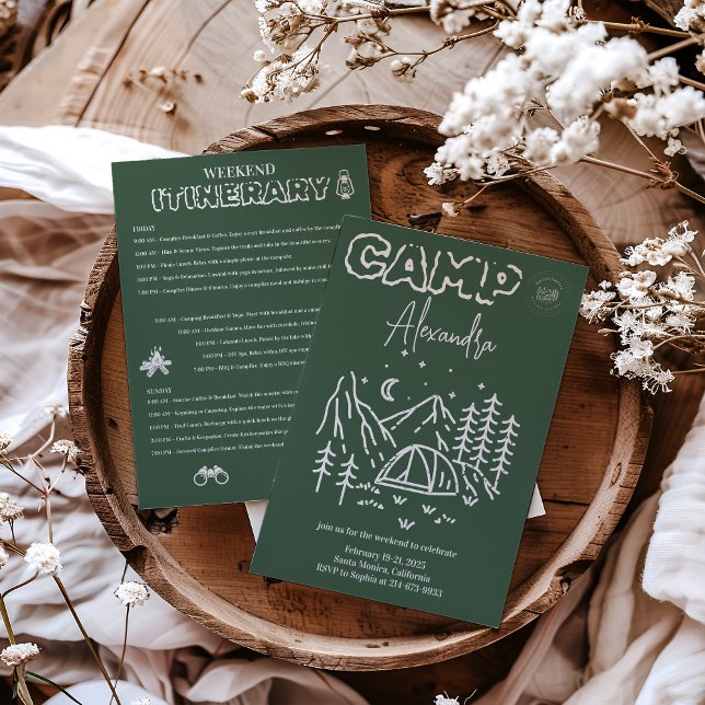Camp Bachelorette Helg Itinerary Inbjudningar (Skapare uppladdad)