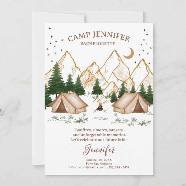 Camp Bachelorette Helgäventyr Inbjudningar (Framsida)