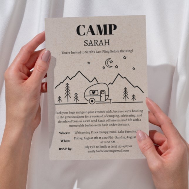 Camp Bachelorette och Helg Itinerary Inbjudningar (Skapare uppladdad)
