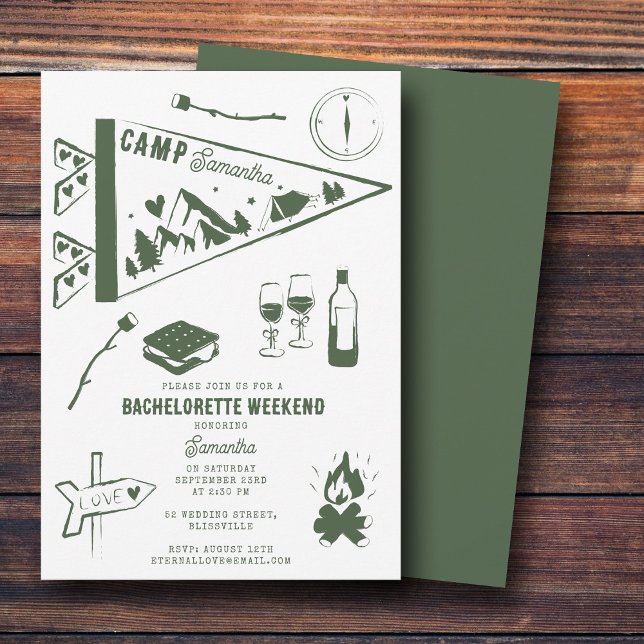 Camp Bachelorette Party Camping Bach Weekend Inbjudningar (Camp Bachelorette Party Camping Bach Weekend Invitation)