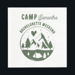 Camp Bachelorette Party Camping Bach Weekend Pappersservett<br><div class="desc">A cute hand drawn design featuring bachelorette camping theme illustrations. This green and white camp bach weekend design is ideal for glamping camping bachelorette weekends,  camping girls trip bachelorette parties in mountain,  forest or lake destinations.</div>