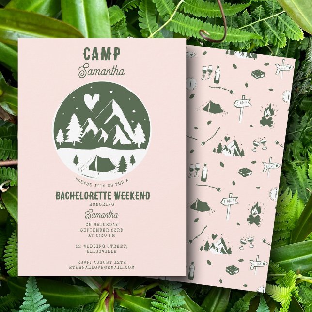 Camp Bachelorette Party Camping Bach Weekend Pink Inbjudningar (Camp Bachelorette Party Camping Bach Weekend Pink Invitation)