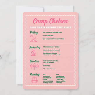 Camp Bachelorette Party Helg Away-inbjudan Inbjudningar