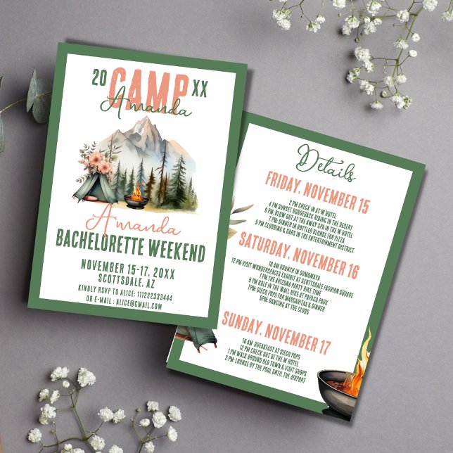 Camp Bachelorette Party Itinerary Helg Inbjudningar (Skapare uppladdad)