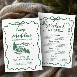 Camp Bachelorette Rustic Grönt Bow Itinerary 3-dag Inbjudningar