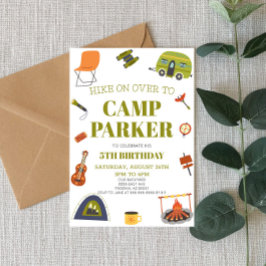 Camp Camping Lycklig Camper Födelsedagsfest Inbjudningar