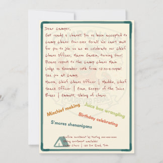 Camp Chaos: Forever Feral 4th Birthday Invitation Inbjudningar