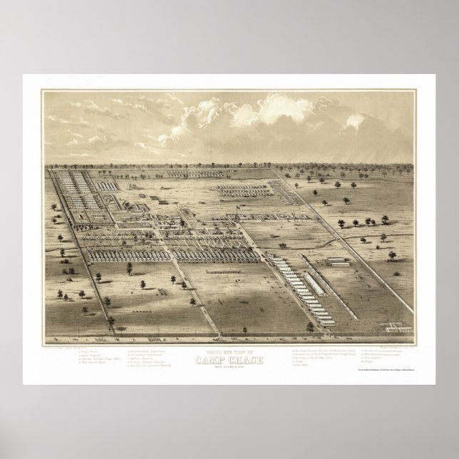 Camp Chase, OH Panoramic Karta - ca 1863 Poster (Framsidan)