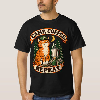 Camp Coffee Repeat Camping Cat T-shirt fram- och b