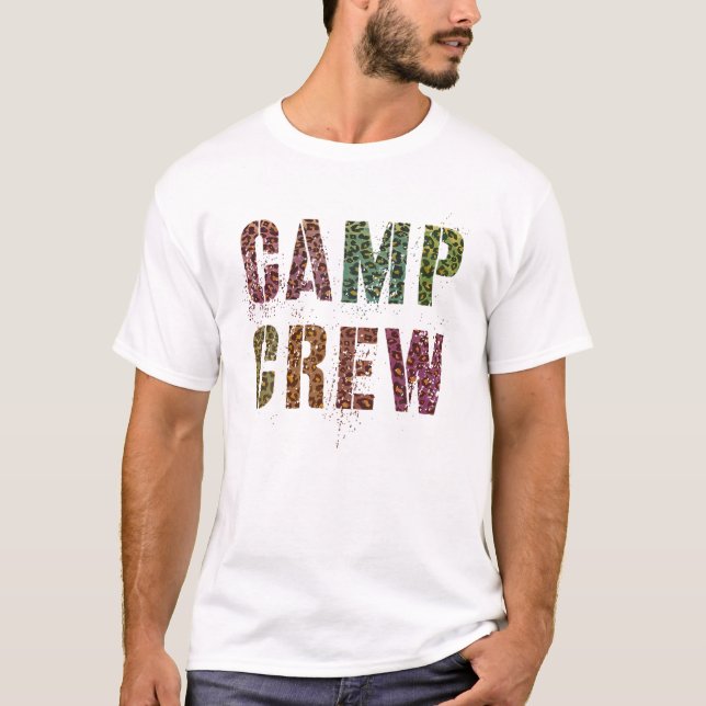 CAMP CREW Leopard Print Summer Staff Counselor Tea T Shirt (Framsida)