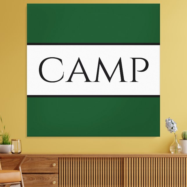 CAMP fet färglös text för Mörk grönt vitt Rand Canvastryck (Insitu (Vardagsrum))
