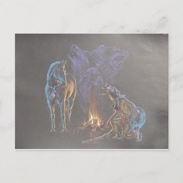 Camp Fire Native American India Warrior Vykort (Framsida)