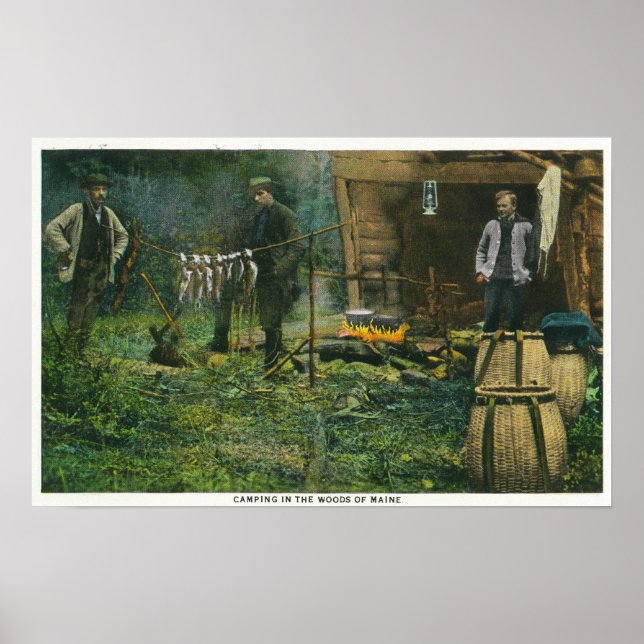 Camp Ground Scene of Manar Camping in Maine Poster (Framsidan)