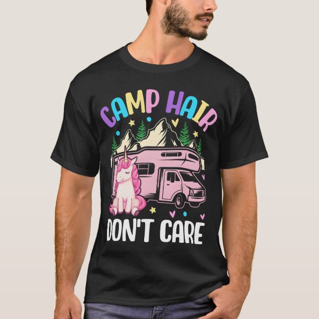 Camp Hair Dont Care Camping Girl Female Camper gir T Shirt (Framsida)