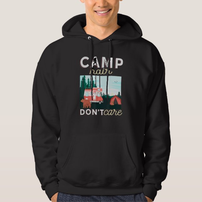 Camp Hair Dont Care Rv Van Camping som säger Lyckl Hoodie (Framsida)