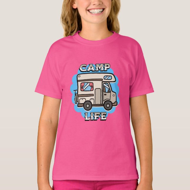 Camp Life | Retro Camper T Shirt (Framsida)