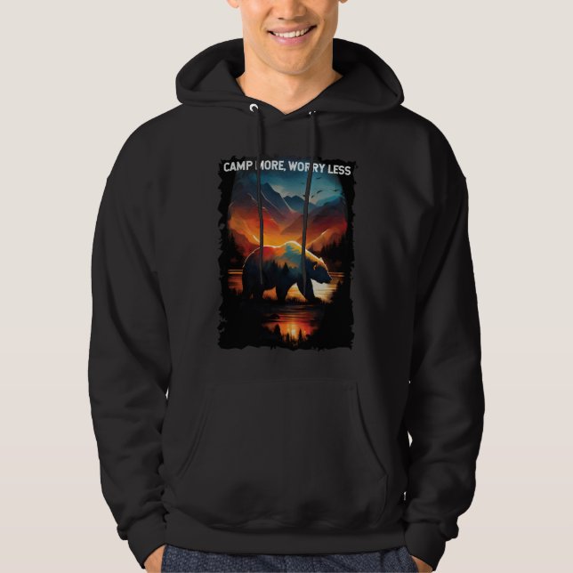 Camp More Worry Less bear hiking camping mountains Hoodie (Framsida)