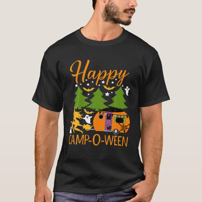 Camp-O-Ween Halloween Camping Camper lycklig T Shirt (Framsida)