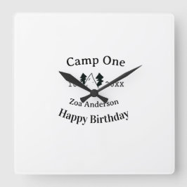 Camp one happy birthday name date campingadventure fyrkantig klocka