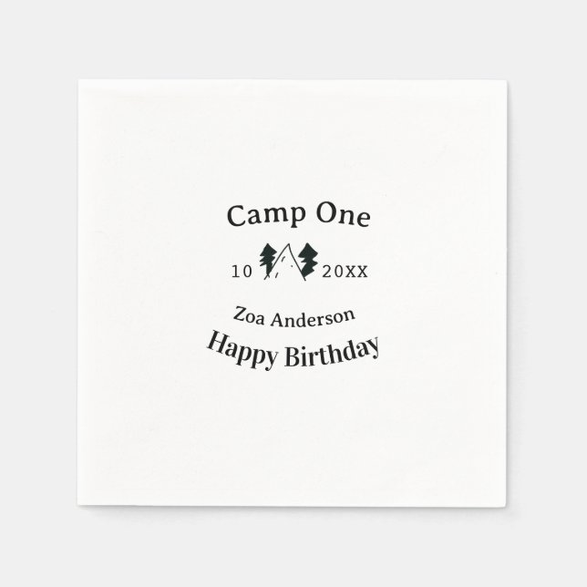 Camp one happy birthday name date campingadventure pappersservett (Framsidan)