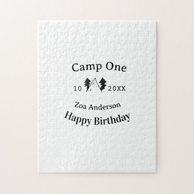 Camp one happy birthday name date campingadventure pussel (Vertikal)