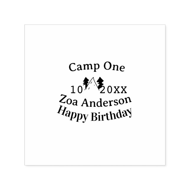 Camp one happy birthday name date campingadventure självfärgande stämpel (Design)