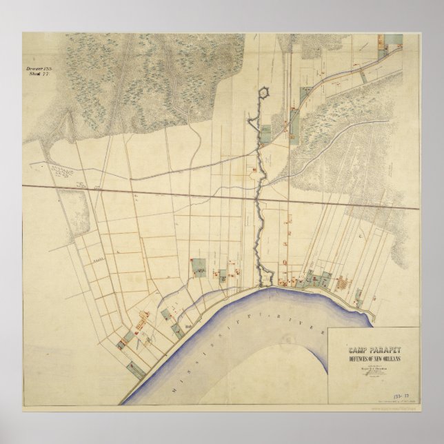 Camp Parapet Louisiana Karta 1863-64 Poster (Framsidan)