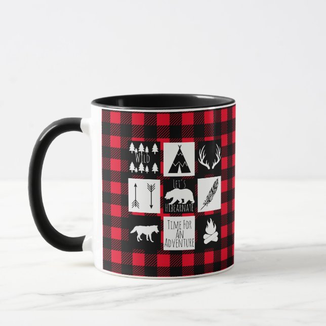 Camp Rustic Woodland Animals Buffalo Check Play Mugg (Vänster)