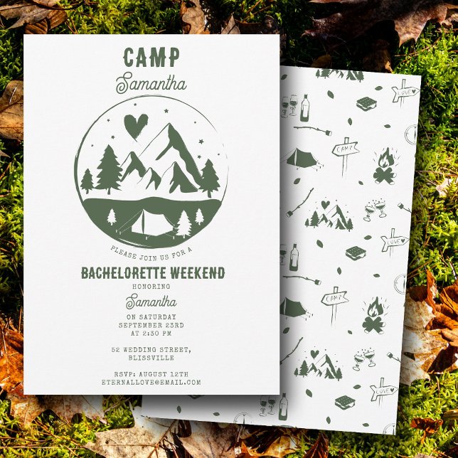 Camp Sängkammarfest Campa Helgen Inbjudningar (Camp Bachelorette Party Camping Bach Weekend Invitation)
