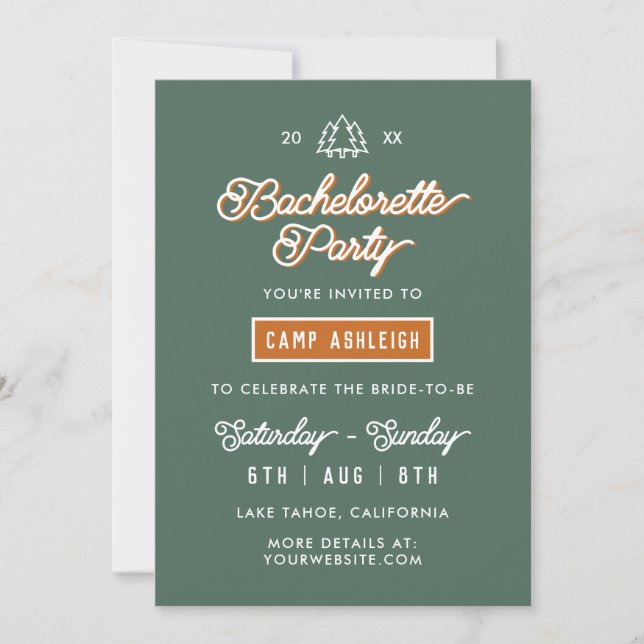 Camp Theme Bachelorette Party Rustic Äventyr Inbjudningar (Framsida)