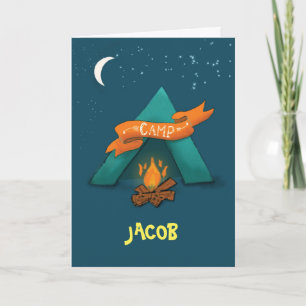 Camp Thinking of You Custom Name Tält and Campfire Kort