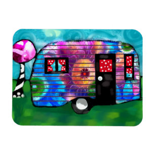 Camp Trailer Blommigt Lycklig Camper för vintage A Magnet