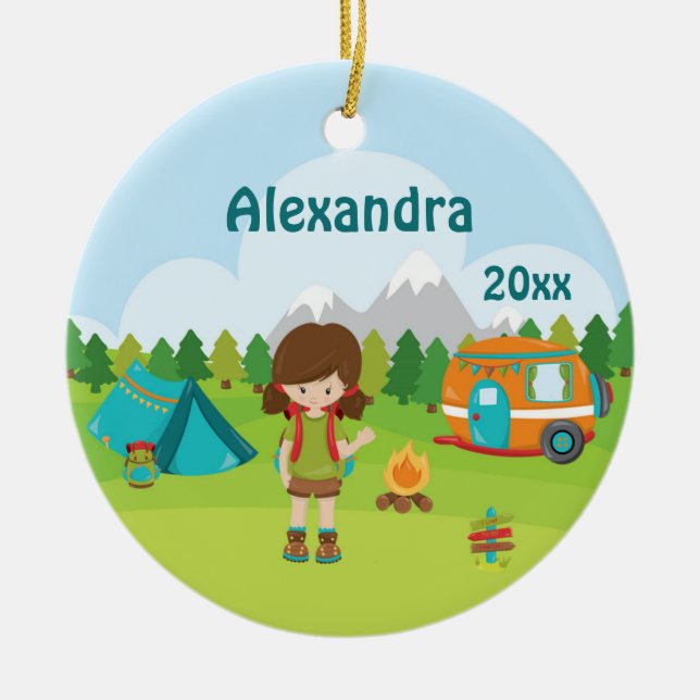 Campa flickan avfyra bruntet för julgransprydnad keramik (Framsidan)