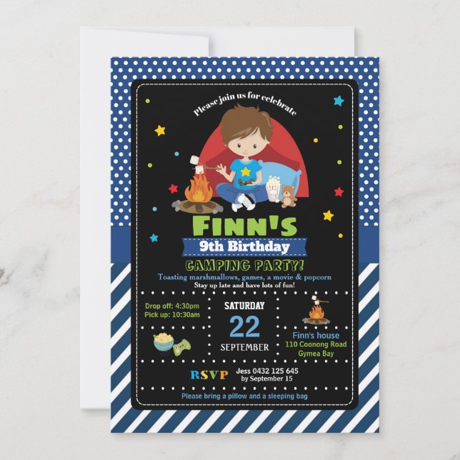 Campa slummer för pojkar för inbjudningar (Framsida)