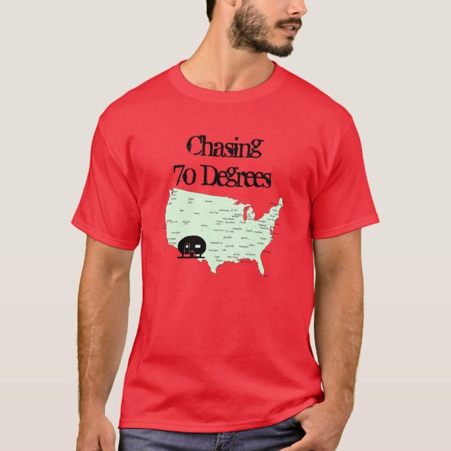 Campa USA kartan RVing som jagar 70 grader T-tröja Tee Shirt (Framsida)