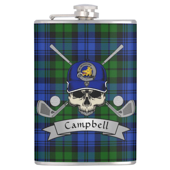 Campbell Badge & Tartan Personlig Skull Golf Fickplunta (Framsidan)