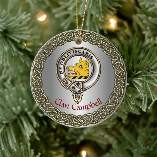 Campbell Clan Badge & Tartan Thistle Personalized Julgransprydnad Keramik (Träd)