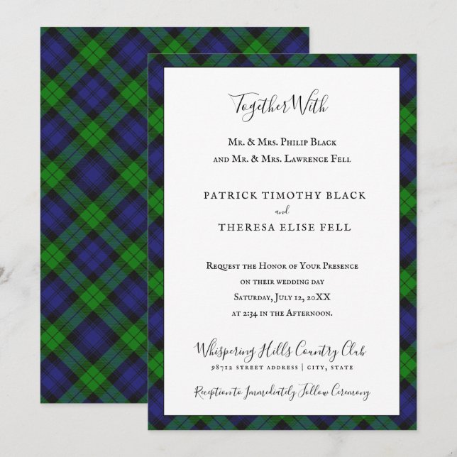 Campbell Clan Tartan Black Watch Bröllop Inbjudningar (Fram/baksida)