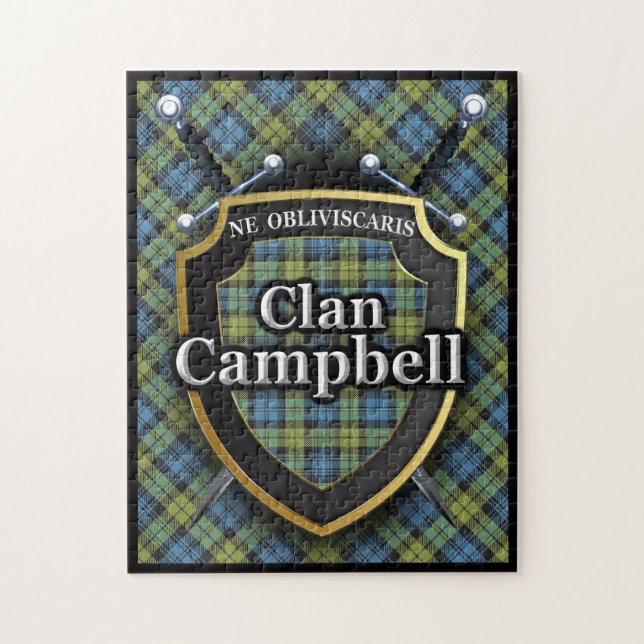 Campbell Family Scottish Tartan Swords and Shield Pussel (Vertikal)