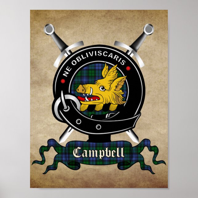 Campbell Klan Badge & Tartan 8.5x11 Poster (Framsidan)
