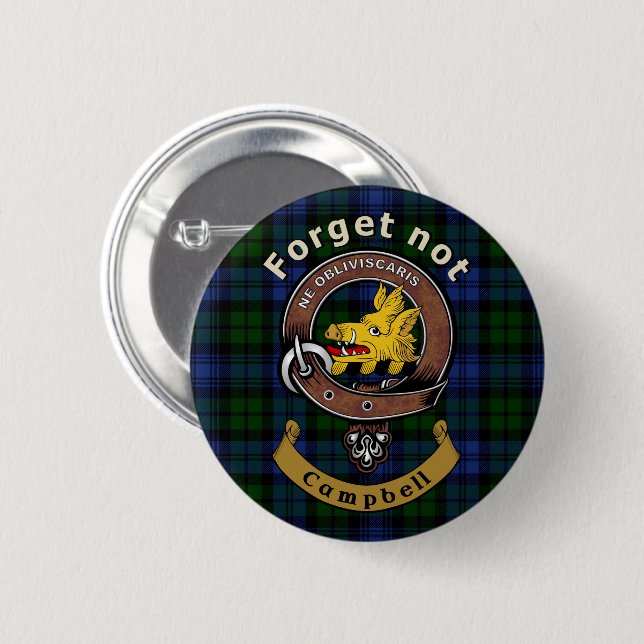 Campbell Klan Badge & Tartan Knapp (Framsida & baksida)