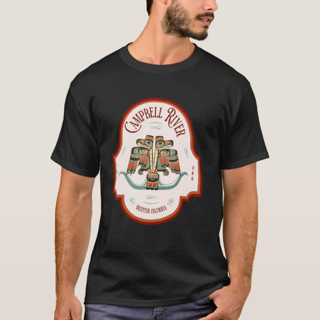 Campbell River BC Thunderbird Konst Pacific Northw T Shirt (Framsida)