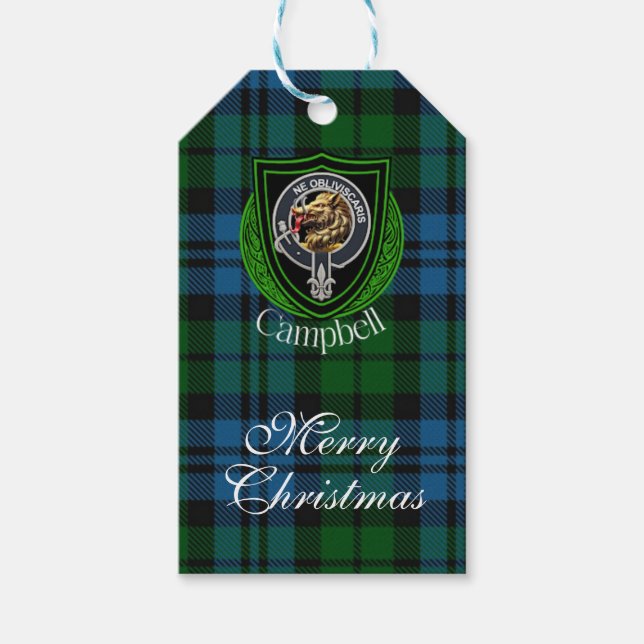 Campbell Scottish Clan Tartan & Crest Presentetikett (Framsidan)